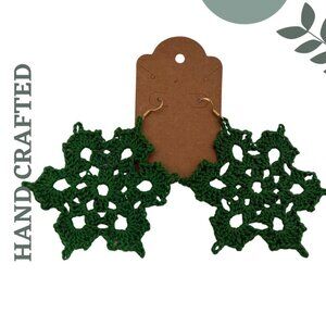 Boho Floral Crochet Earrings | Handmade | Emerald Green | Lightweight Lace